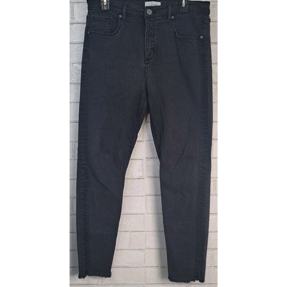 LOFT Black Jeans Women's Size 31/12 High Waist Skinny Black Raw Hem Stretch